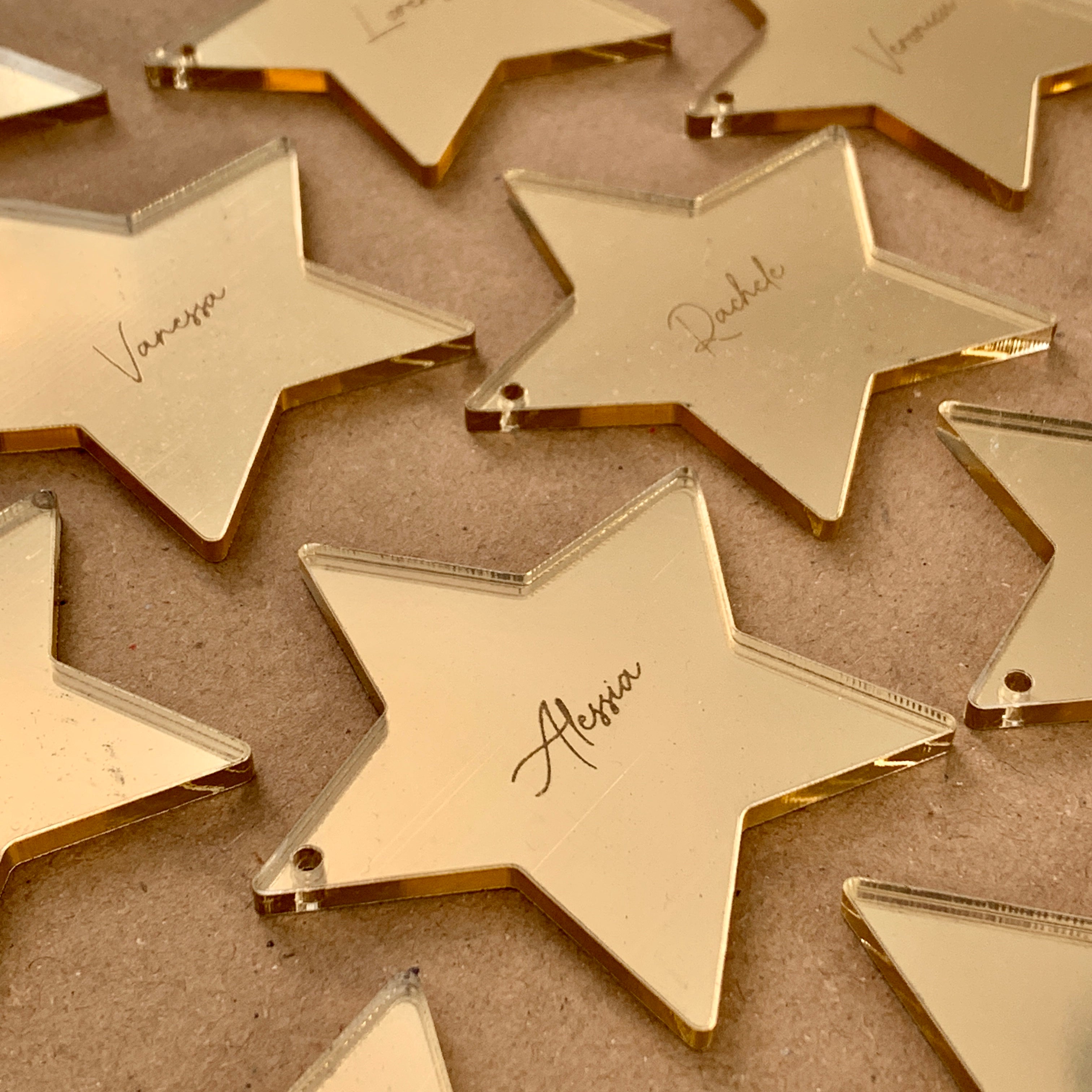 Personalized mirrored plexiglass star place cards