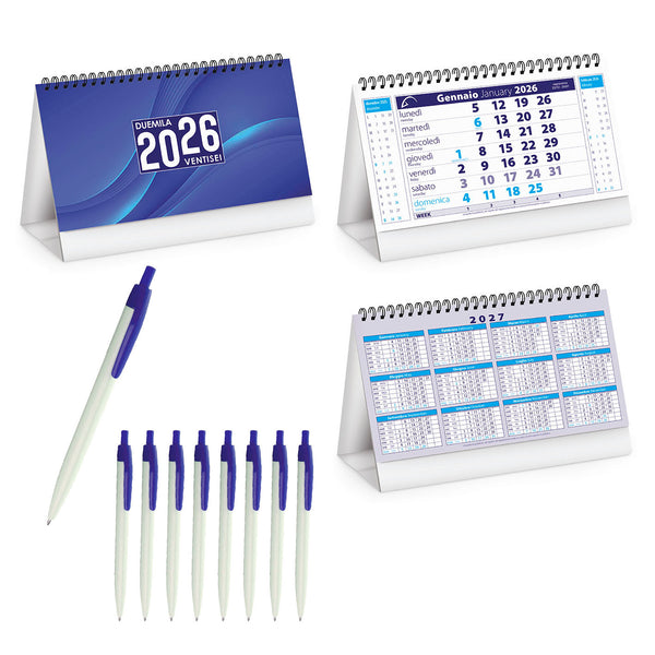 100 Calendari da tavolo personalizzate + 100 Penne Bi-Bud personalizzate