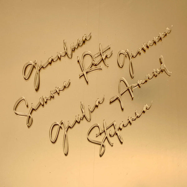 Segnaposto per matrimonio in plexiglass oro specchio - nomi personalizzati specchiati