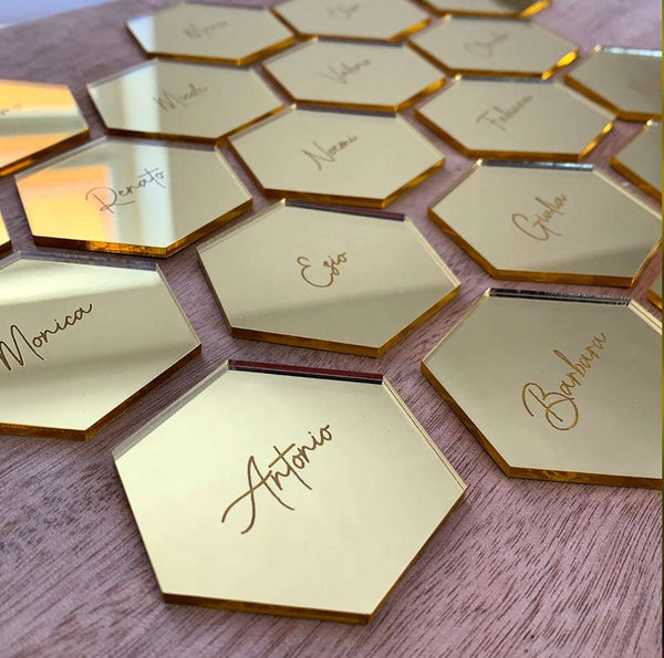 segnaposto matrimonio in plexiglass oro
