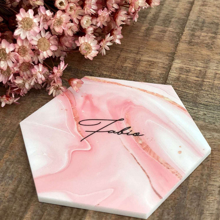 Segnaposti per Matrimonio in plexiglass effetto marmo rosa