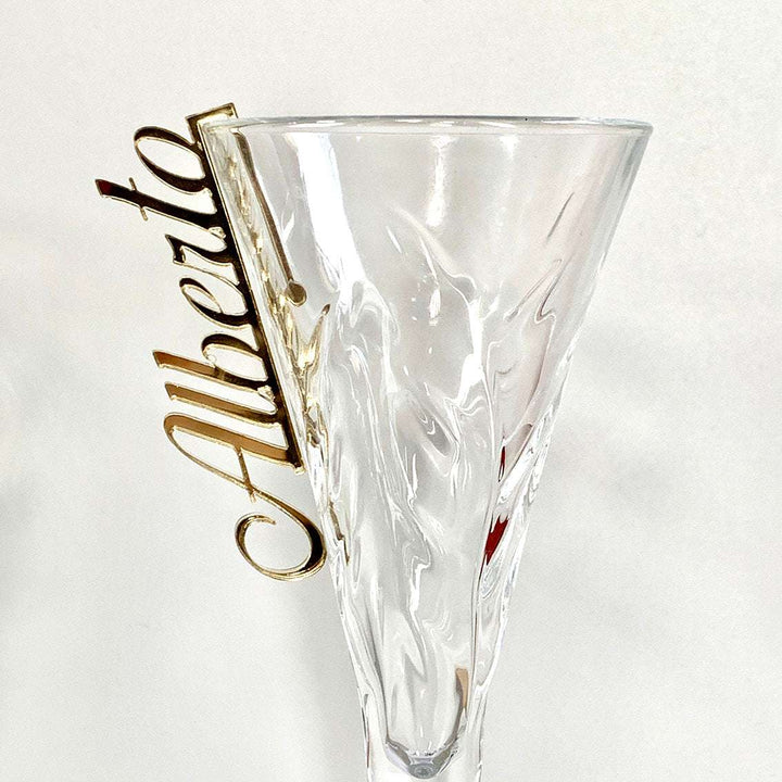 Segnaposti per bicchieri matrimonio / nomi in plexiglass oro specchio