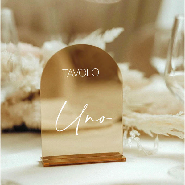 Segnatavolo matrimonio in plexiglass oro elegante