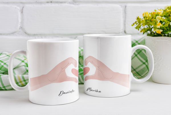 Pair of Valentine's Day Mugs "Hands and Heart"