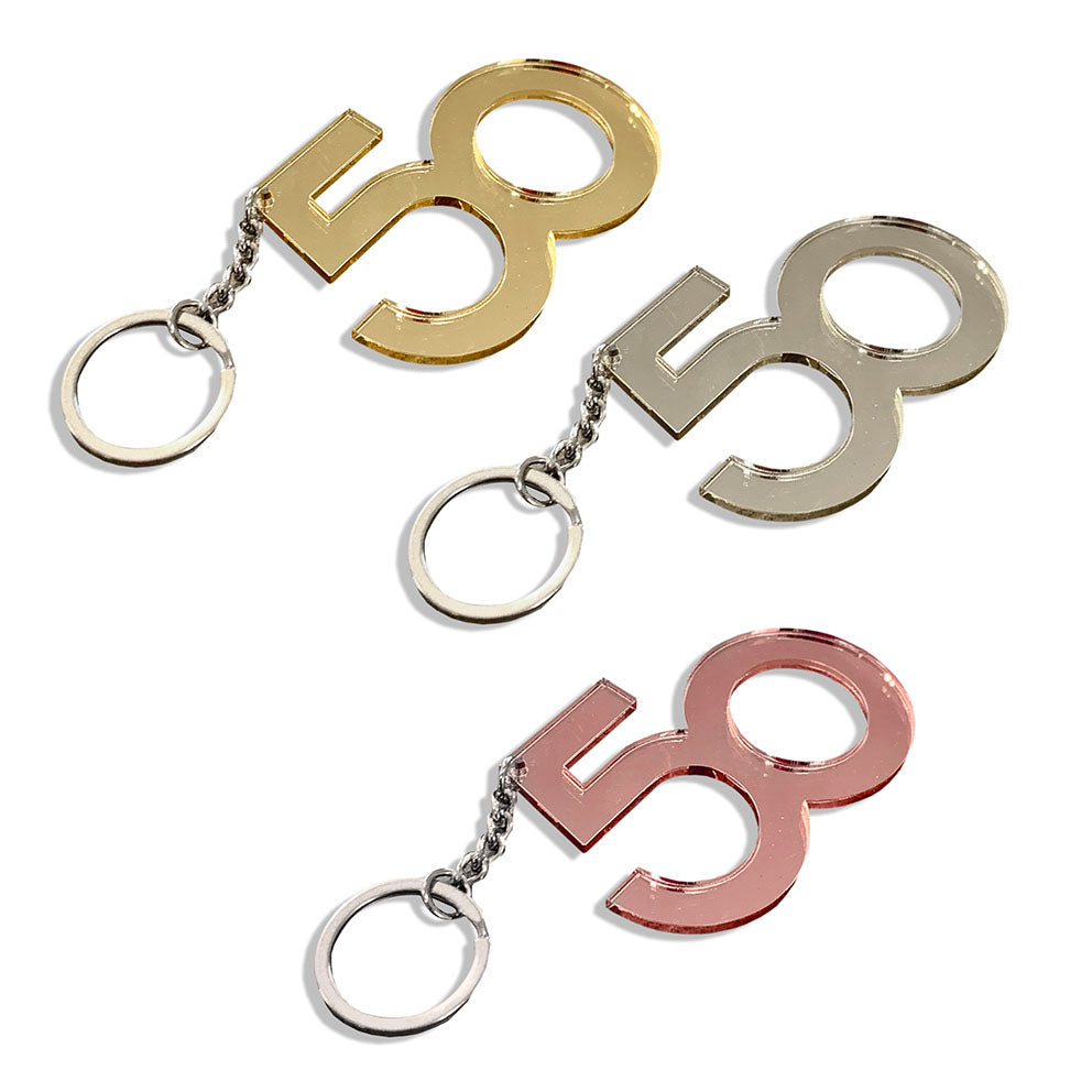 Personalized gold plexiglass key ring / gift for birthday / anniversary guests 